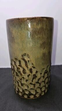 Soulfire Ceramics Studio Art Pottery 5.5" Textured Drip Glaze Vase Stamped